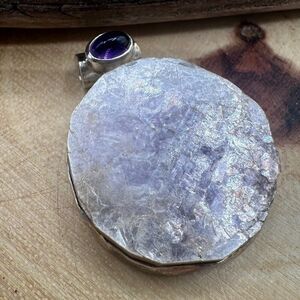 Flashy Lepidolite Mica & Amethyst Sterling Silver Pendant